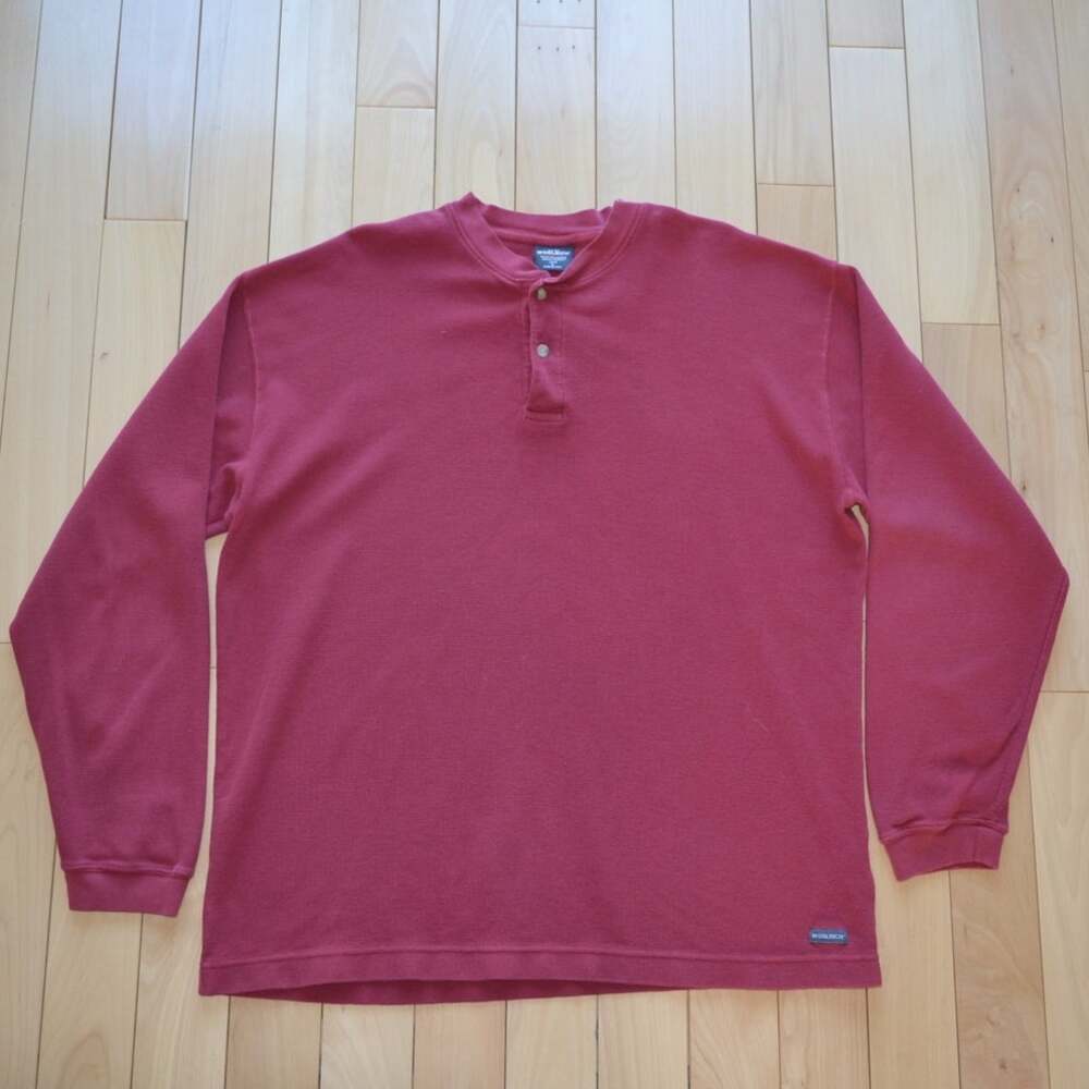 Woolrich Thermal Waffle Henley Long Sleeve Shirt Tee Size Large Red